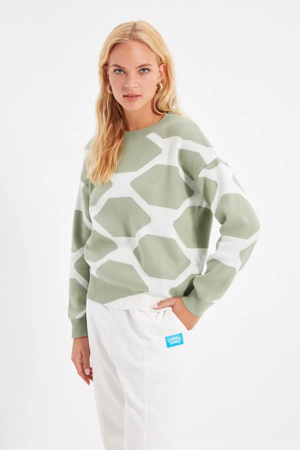 

Mint Bike Collar Jacquard Knitwear Sweatshirt Christmas gift