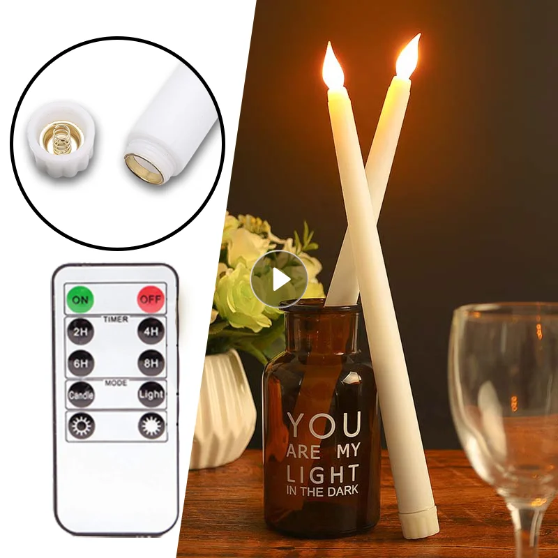 Long Christmas LED Candle Flameless Pointed Candle Light Battery Powered Decorative Church Flickering Candle Light For Event