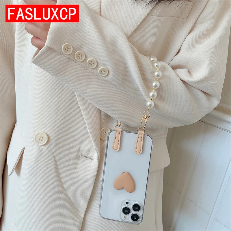 

Korea 3D Love Heart Pearl Portable Transparent Phone Case for iPhone 13 Pro 12 Max 11 X XS XR SE 2020 7 8 Plus Soft Back Cover