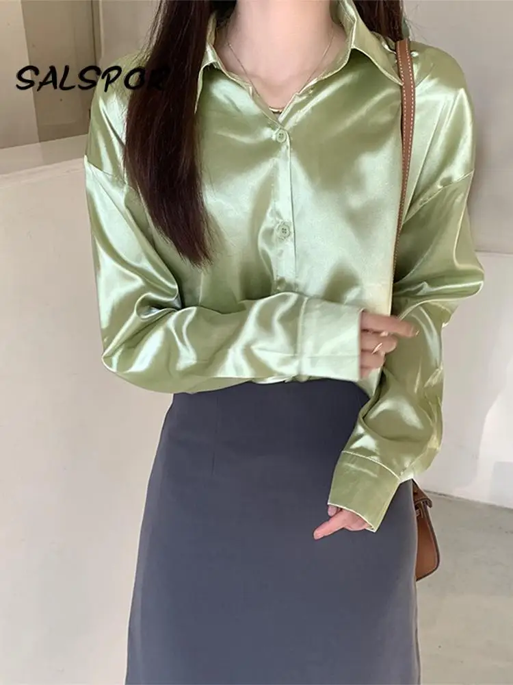 

Женские свободные рубашки с длинным рукавом SALSPOR, повседневные дизайнерские рубашки с отложным воротником белого и черного цветов в стиле р...