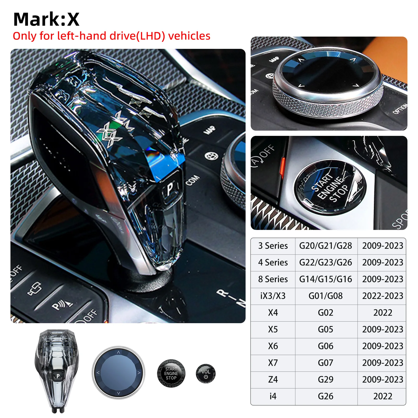 

Для BMW G01 G02 G08 G05 G06 G16 G29 Кристаллическая ручка переключения передач Ручка переключения передач Набор из 4 предметов Автомобильная ручка переключения передач Автомобильные аксессуары