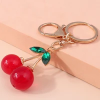 fashion crystal cherry keychain creative fruit key chain cute girl key ring chains car bag pendant charm for women jewelry gift
