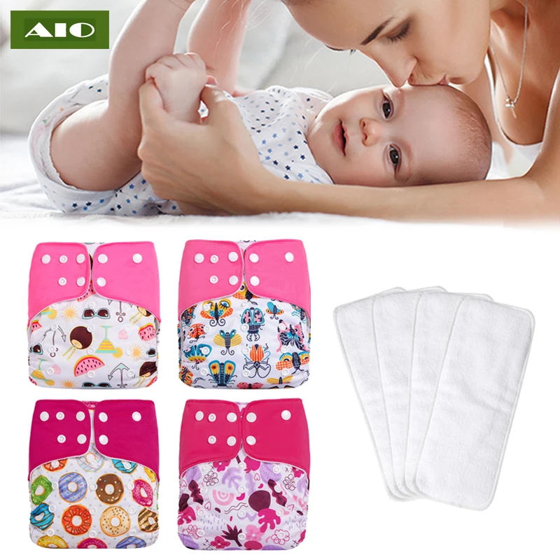 

0-36 Month Nappy Changing Set Washable Eco Baby Cloth Diaper Ecological Adjustable Pocket Nappies Reusable Inserts Wet Bag Suit