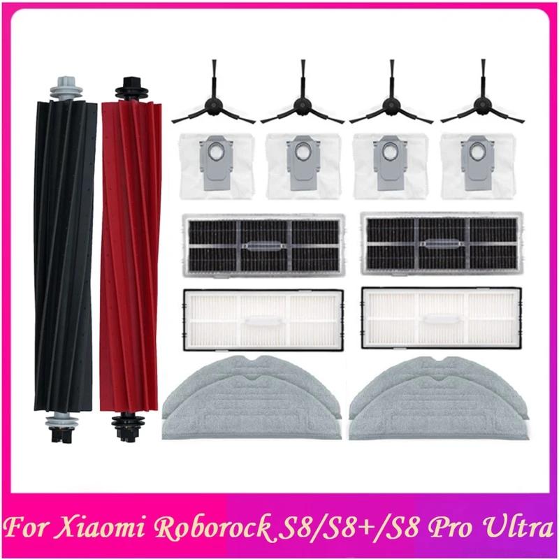 

18PCS Double Main Brushes Mop Accessories Kit For Xiaomi Roborock S8/S8+/S8 Pro Ultra Robot