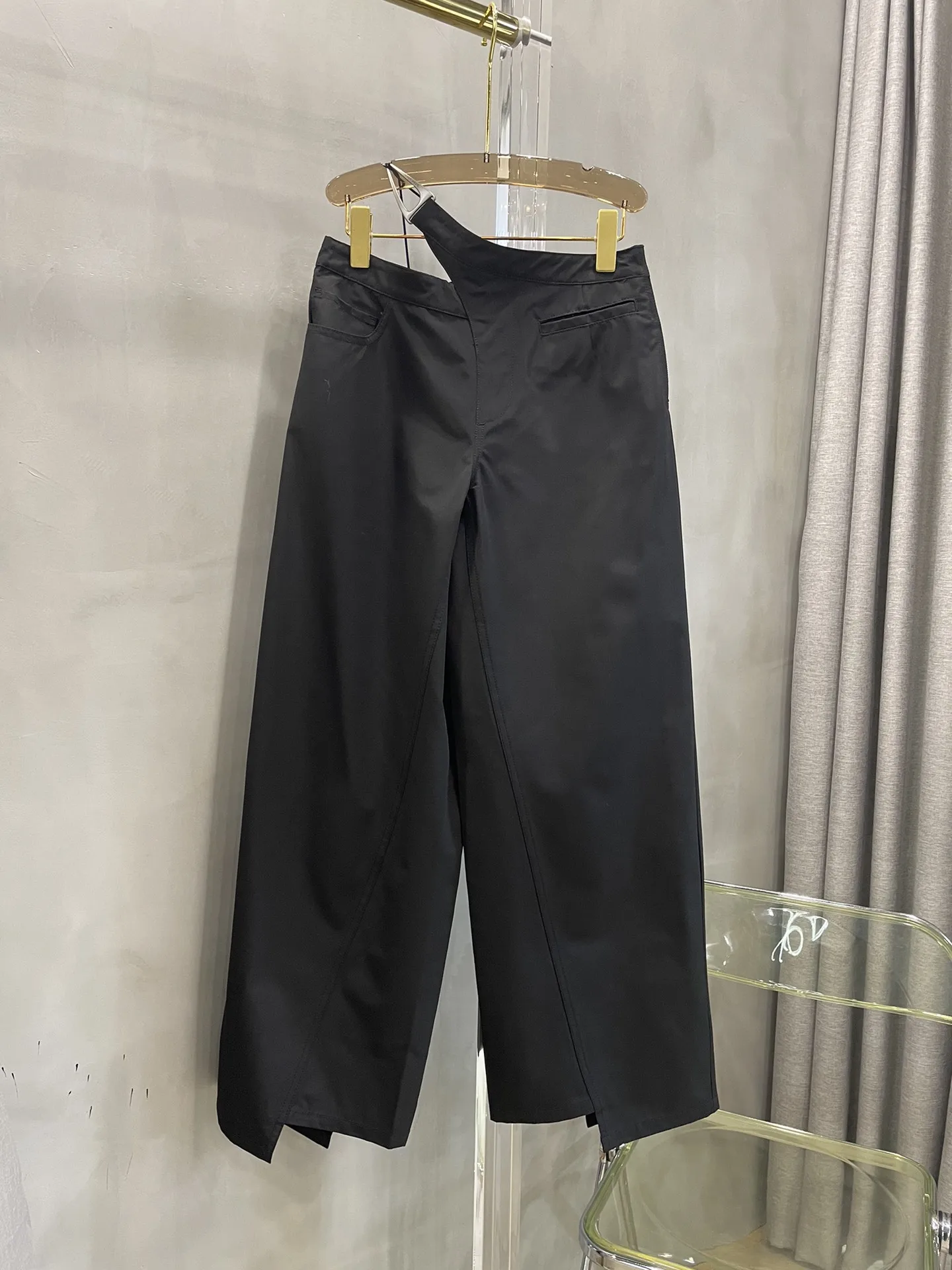 New Women's Wear for Spring And Summer 2023Waist Asymmetric Retaining Ring Wide Leg Pants 0320