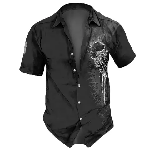 Мужская винтажная рубашка с коротким рукавом, в стиле хип-хоп