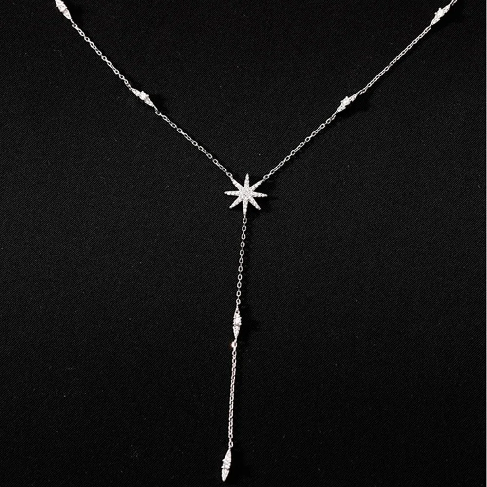 

Sterling Silver Necklace Shiny and Delicate Multiple Stars Long Clavicle Chain Birthday Party Gift Ladies Fashion Jewelry