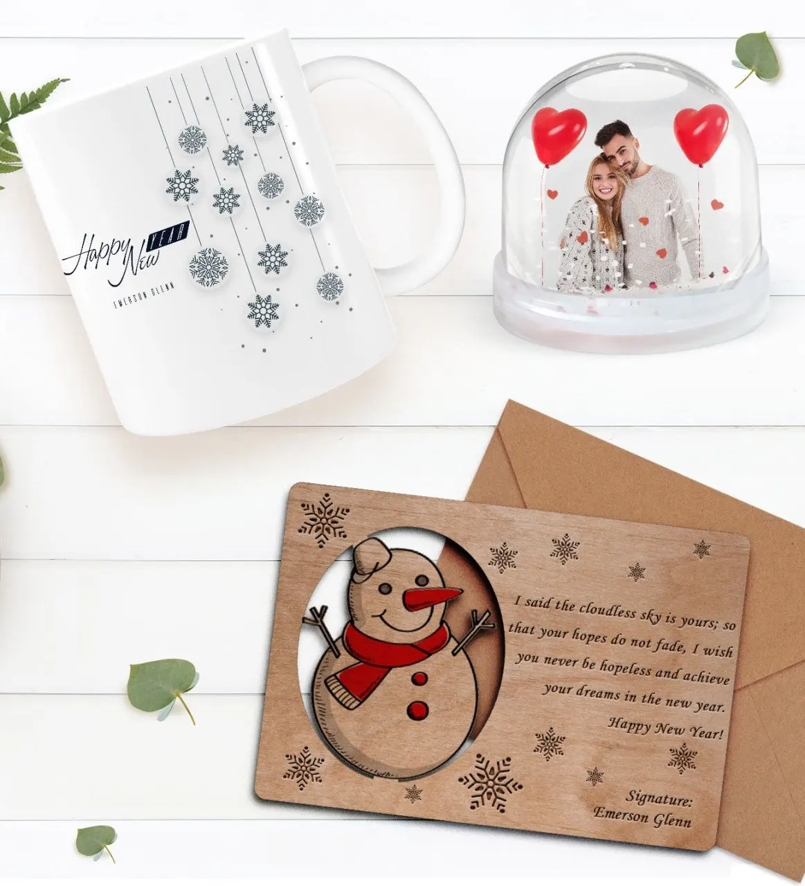 

Персонализированная фотография снежный шар и новогодняя кружка и ретро Деревянная Рождественская открытка подарок
