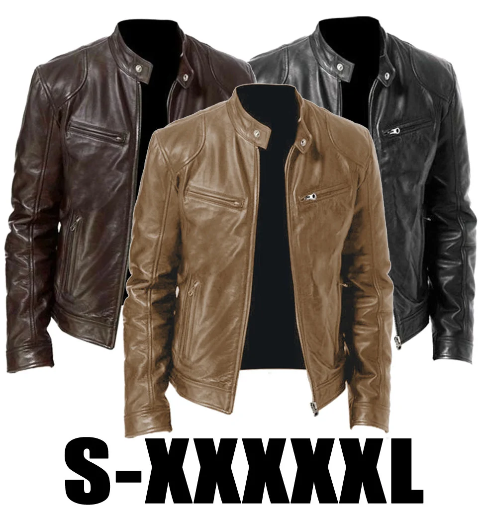 

2019 Men's Leather Jacket New Pu Jacket Stand Collar Zipper Leather Jacket W109