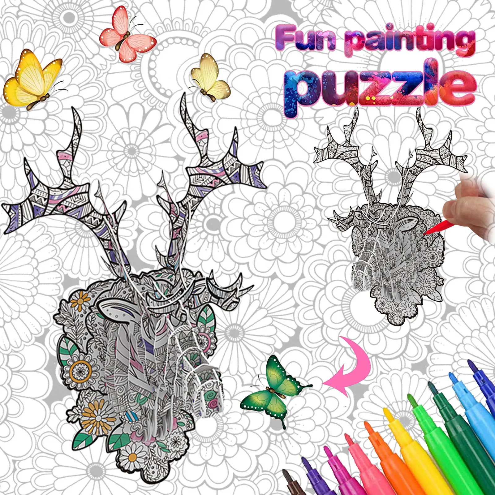 

203000 Toy Box DIY Painting Puzzle 3D Arts And Crafts Creative Gifts For Girls Boys Flower Includes 10ml Color Pen