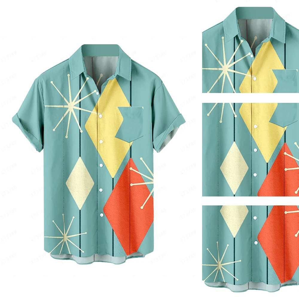 

Men's Shirt Button Down Rockabilly Style Summer Tops Beachwear with Pocket Wrinkle Free Short Sleeve NOV99