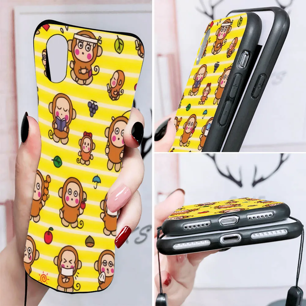 Nya Ni Nyu Nye Nyon Monkichi Cover for OPPO A78 A77 A77S A74 A17 A17K A16 A16K A16S A54 A54S A96 A38 Black Phone Case