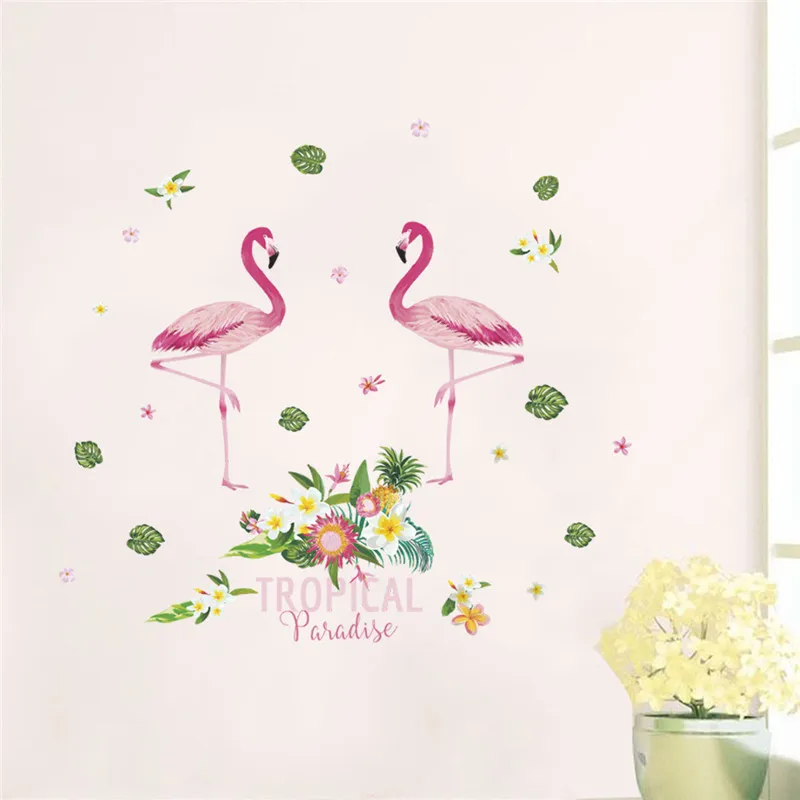 Настенные стикеры DEOWUU с фламинго и цветами