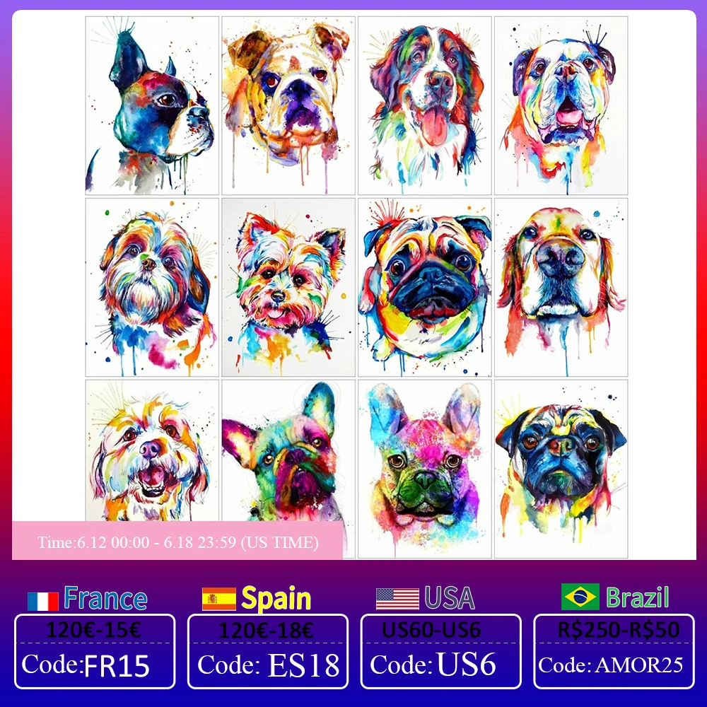 HUACAN DIY Frame Painting By Numbers Dog On Canvas Wall Art Picture By Numbers Animal Acrylic For Living Room