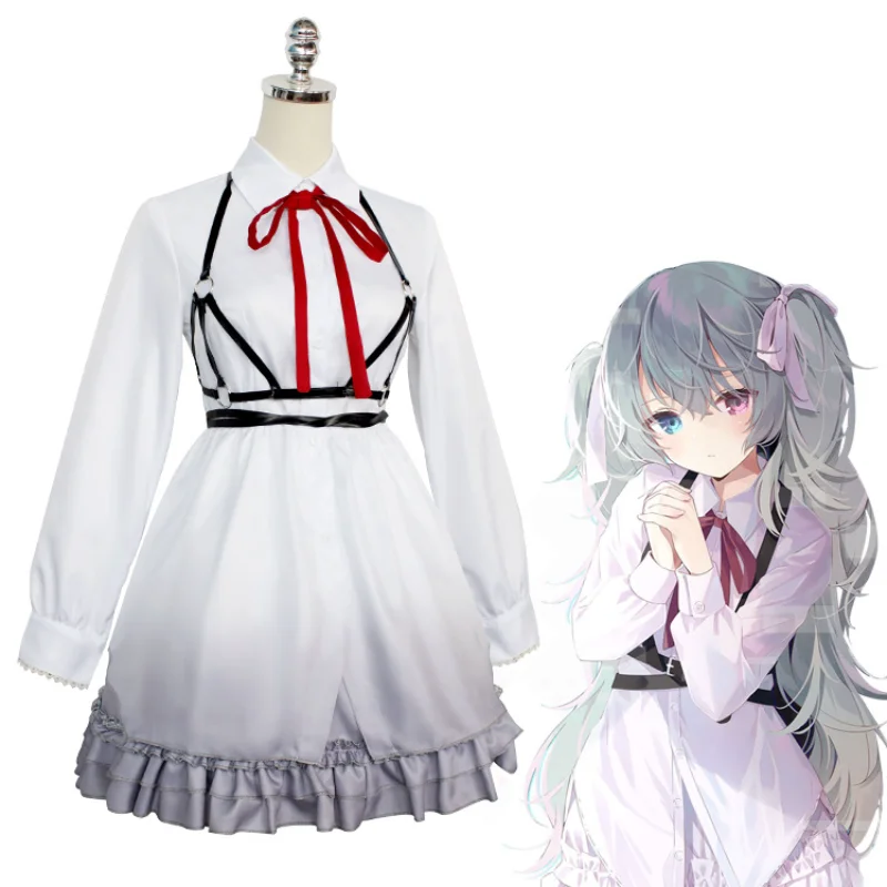 

Virtual Miku Levan Polkka Singer Rin White Scallion Cosplay Costume Anime Halloween Party Woman Dress