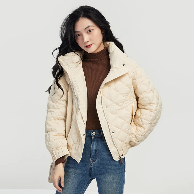 High Quality Thin Abrigos Mujer Invierno 2022  Winter Coat Women  90%  White Duck Down Hood Casual  Winter  Zipper