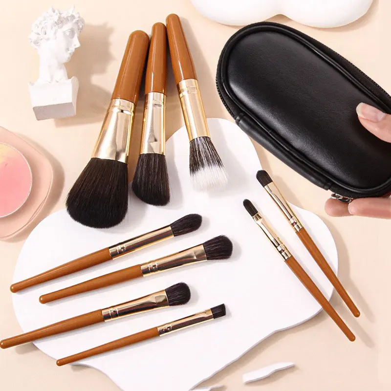 

9pcs/set Log color MINI Travel Makeup Brush Kit Eye shadow Eyelash Concealer Blush Brush Smudge Cosmetics Beauty Tools With Bag