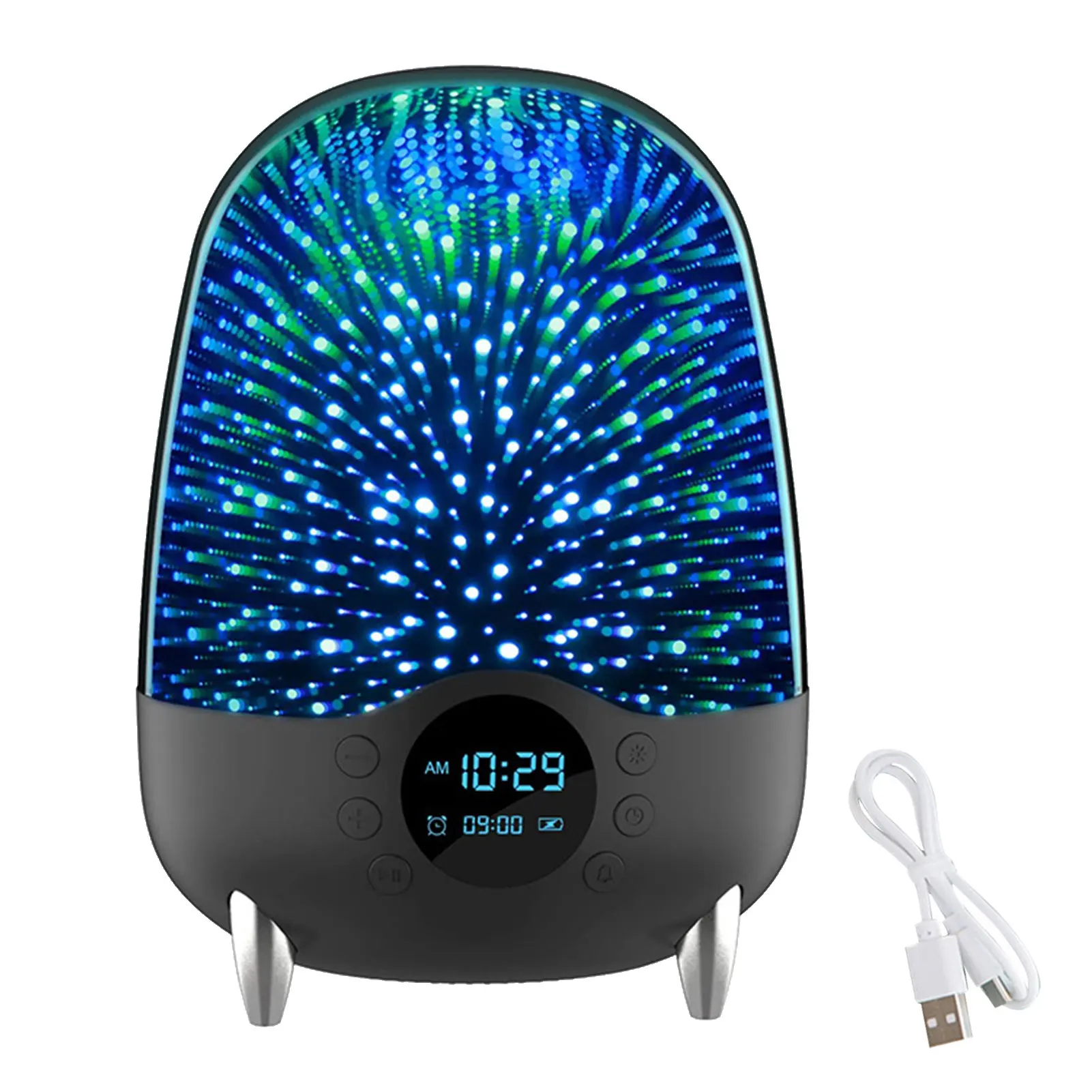 Bedside Stereo USB Rechargeable Table Lamp 3D Firework Gift Night Light Living Room Time Display -compatible Speaker