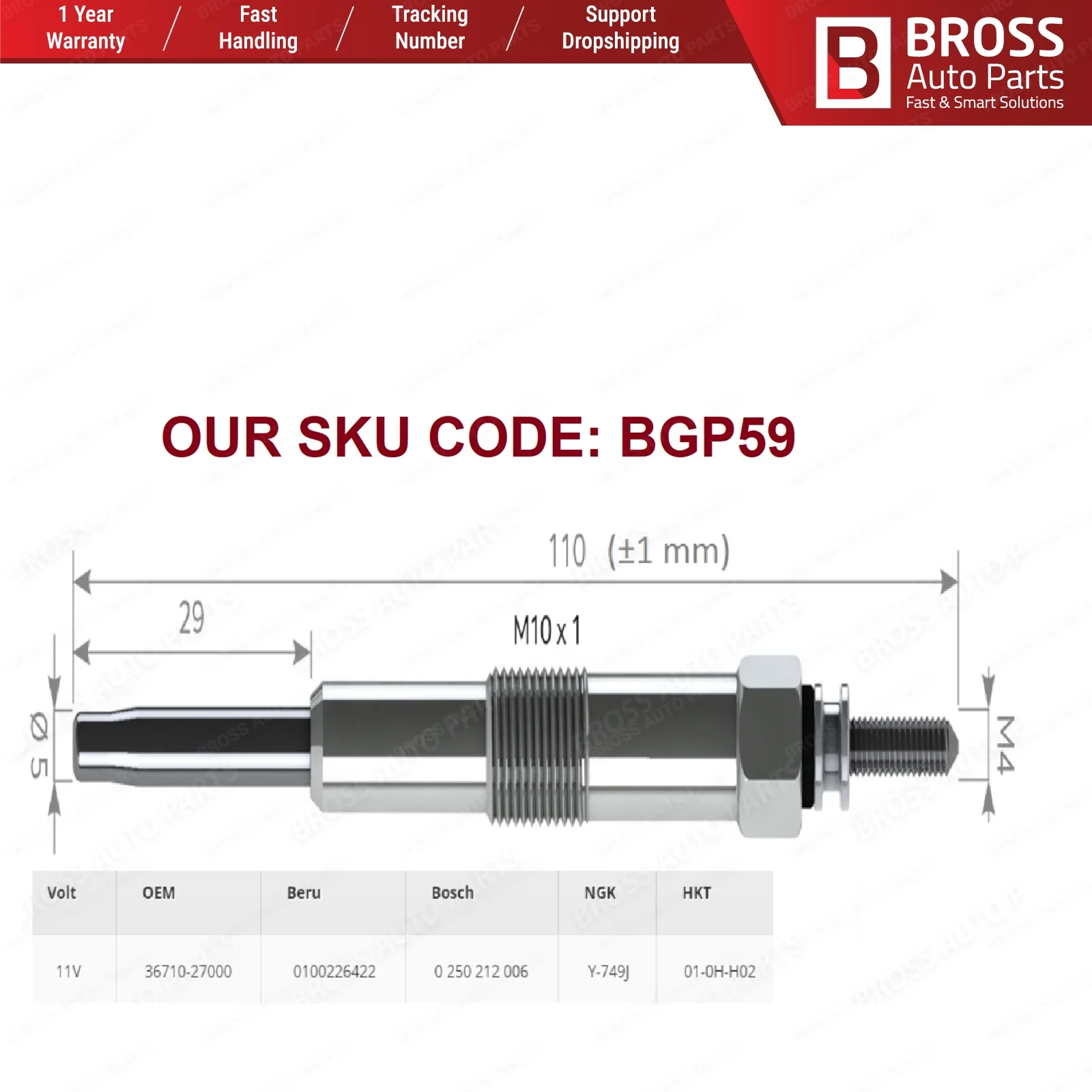 Bross автозапчасти BGP59 1 шт. нагреватель свечение заглушки GX102 0100 226422 для Kia Hyundai 5 2 0 9