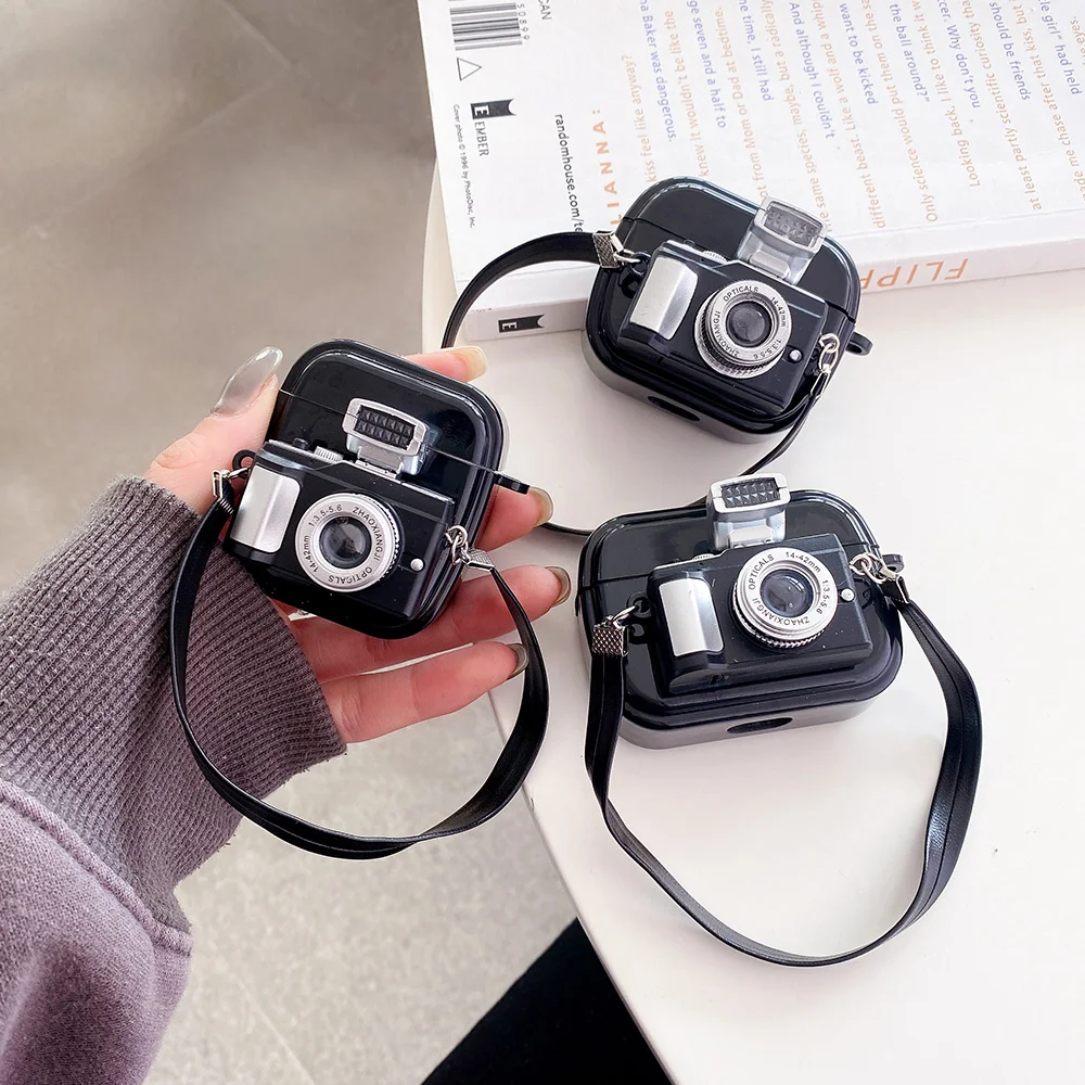 

3D Camera Earphone Case For Airpods 1 2 3 Pro Case Soft Silicone Lanyard Headphone Cover Case For Airpods 3 3rd 2021 Coque Funda