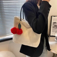 fashion soft plush tote bag women large capacity fur ball pendent underarm shoulder bag lady shopping bag fluffy handbags bolsa
