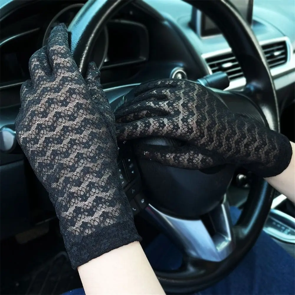 

Women Sunscreen Driving Sun Protection Summer Gloves Black Lace Mittens Thin