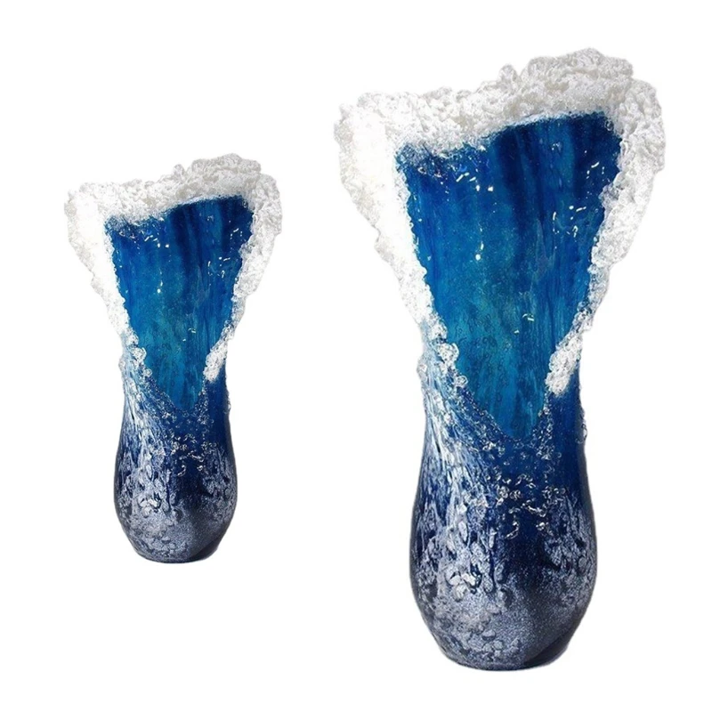 

Sea Ocean Wave Vase Handmade Resin Art Flower Pot Ornament Modern Desktop Decor