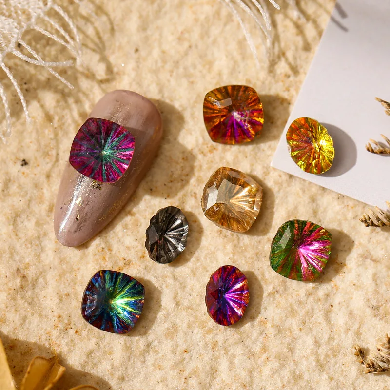 

Manicure K9 embossed diamond princess colorful aurora glass magic sharp bottom stereo multi-faceted square transparent jewelry