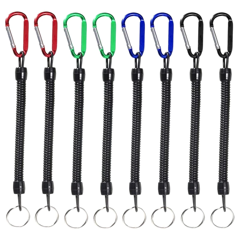 

HOT 8 Pcs Fishing Lanyards Multicolor Fishing Ropes Boating Secure Retractable Coiled Tether With Carabiner Fishing Tool