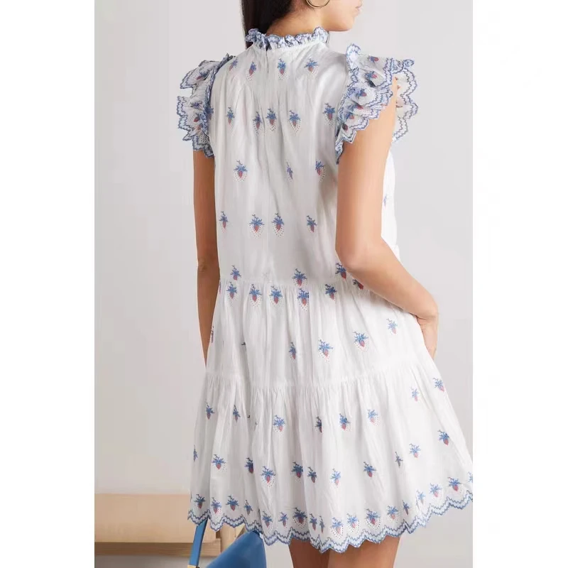 2023 Spring and Summer New Stand Collar Ruffled Embroidered A-line Women Dress