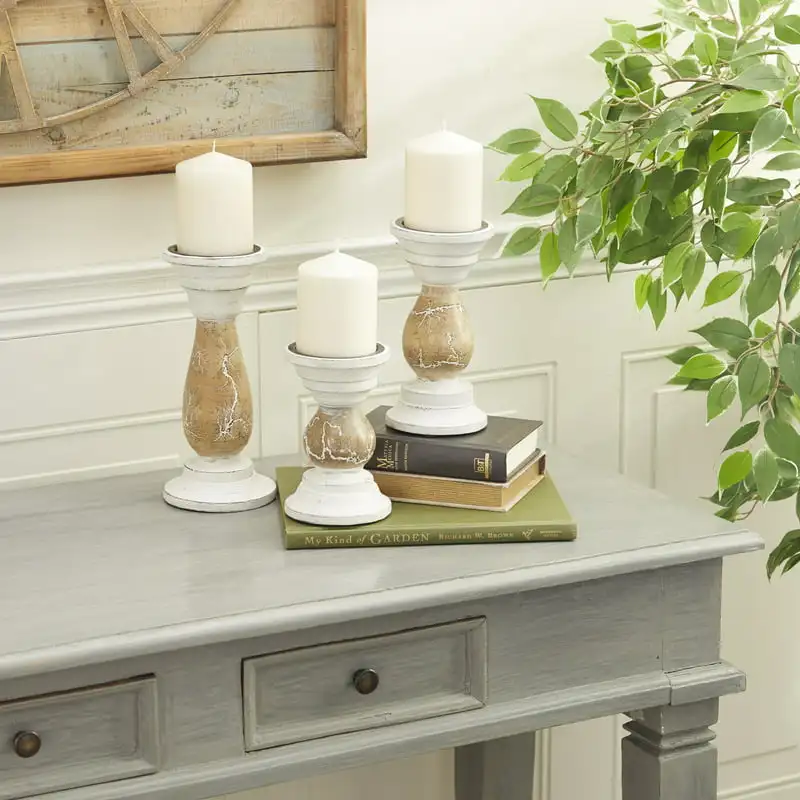 

Candle Beige Wood Candle Holder, Set of 3