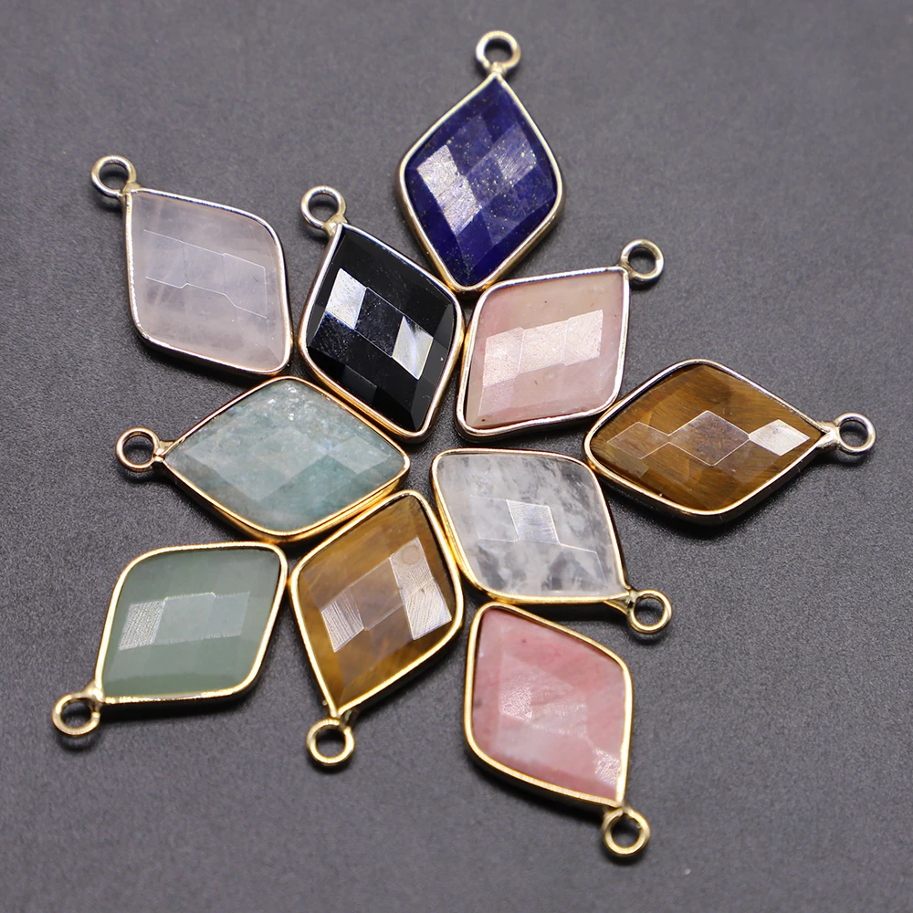 

Natural Stone Lapis Lazuli Chalcedony Rhombus Pendants Bound Gold Charms Women Necklaces Earring Jewelry Making Wholesale 10Pcs