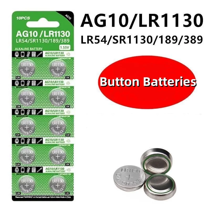 50 ~ 10 шт. AG10 LR1130 SR54 389 189 SR1130 D189 LR54 кнопочные батарейки G10A SR1130SW Cell Coin Watch Toys