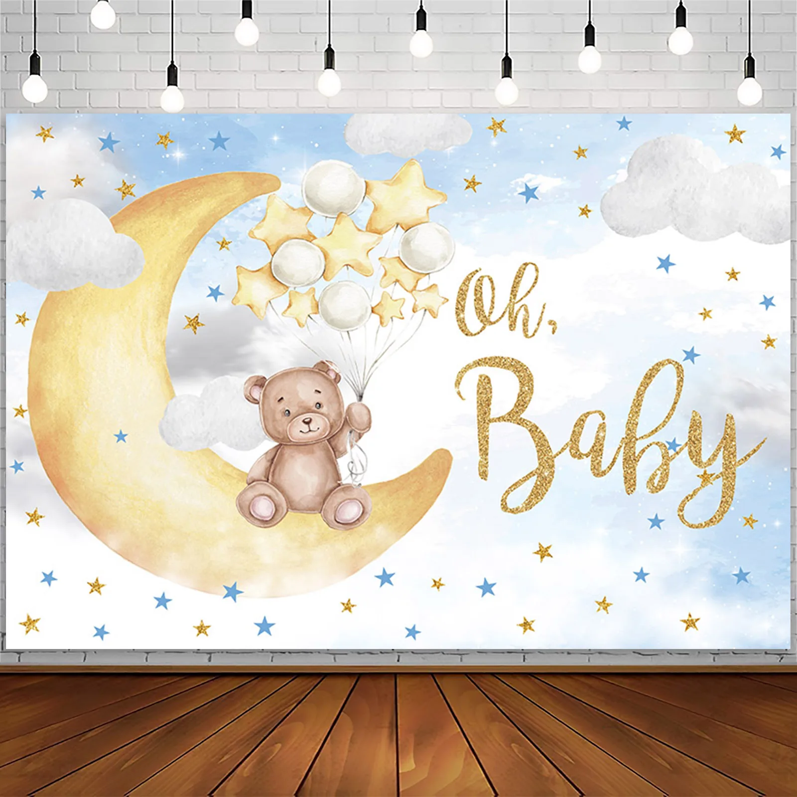 Фотофон для детского душа &quotБелые облака медведь на луне&quot