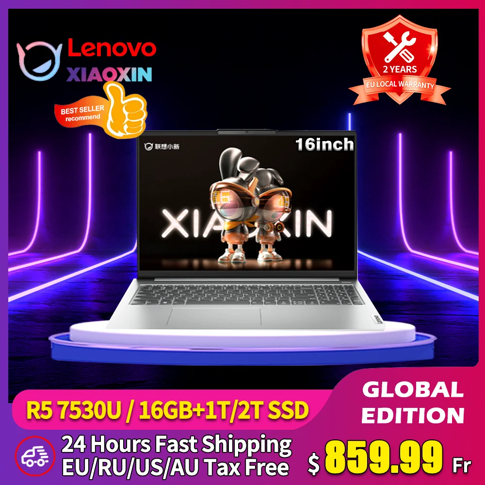 

Lenovo Xiaoxin 16 Laptop AMD Ryzen 5 7530U 2023 Notebook 16-Inch 16GB RAM 512GB/1TB/2TB SSD Integrated Graphics Computer Win11