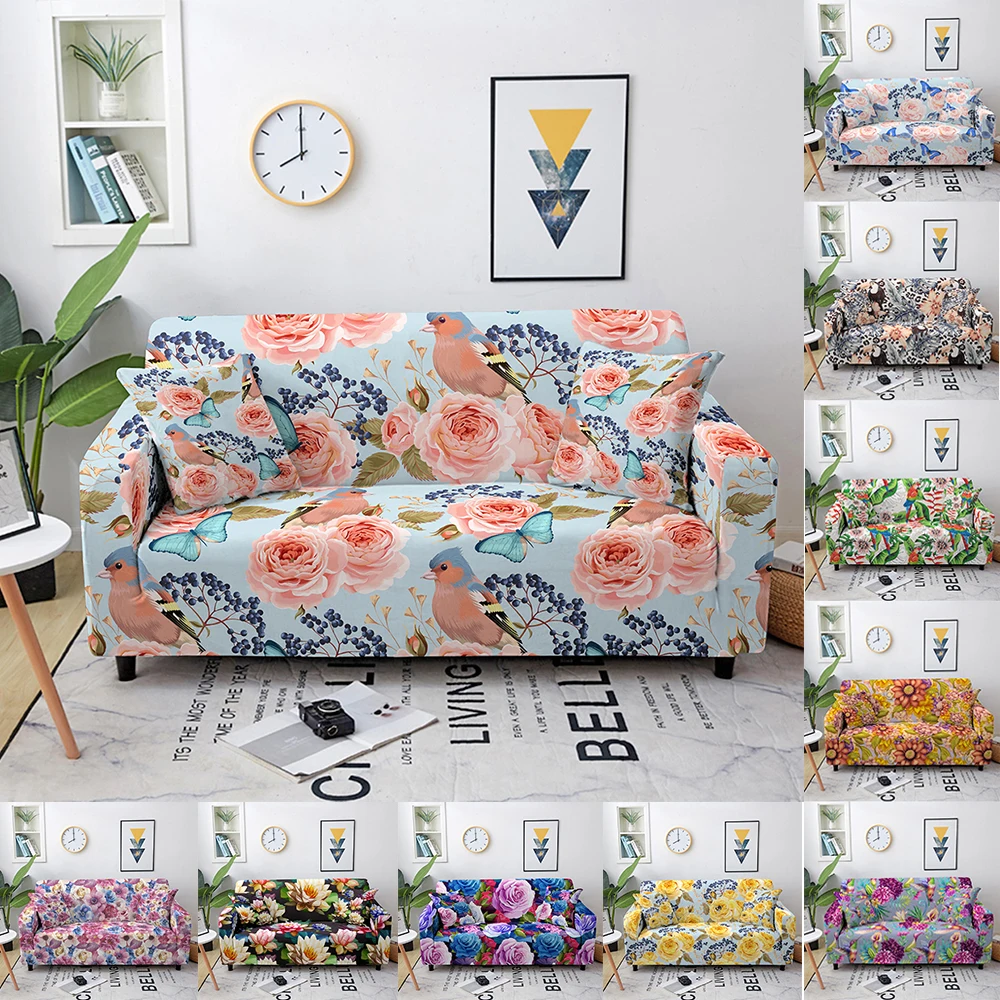 

Floral Elastic Sofa Cover For Living Room Flowers Print Stretch Slipcover Corner Sectional Couch Cover 1/2/3/4-seater Home Decor