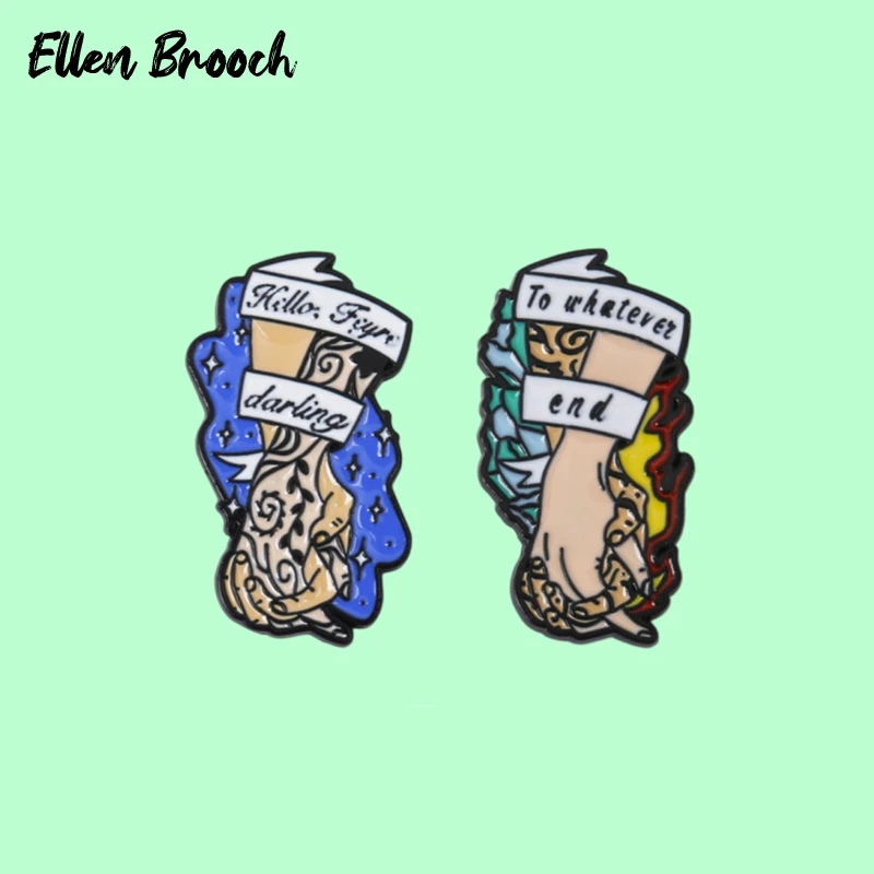 

To Whatever End Enamel Pins Holding Hands Together Lovers Brooch Lapel Badges Punk Jewelry Gift for Friends