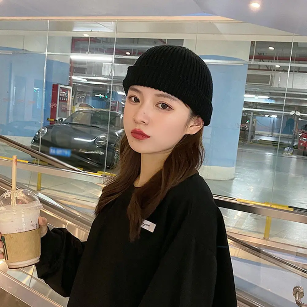 

Chic Knitted Hat Stretchy Anti-fade Women Hat Winter Thermal Ladies Skull Cap