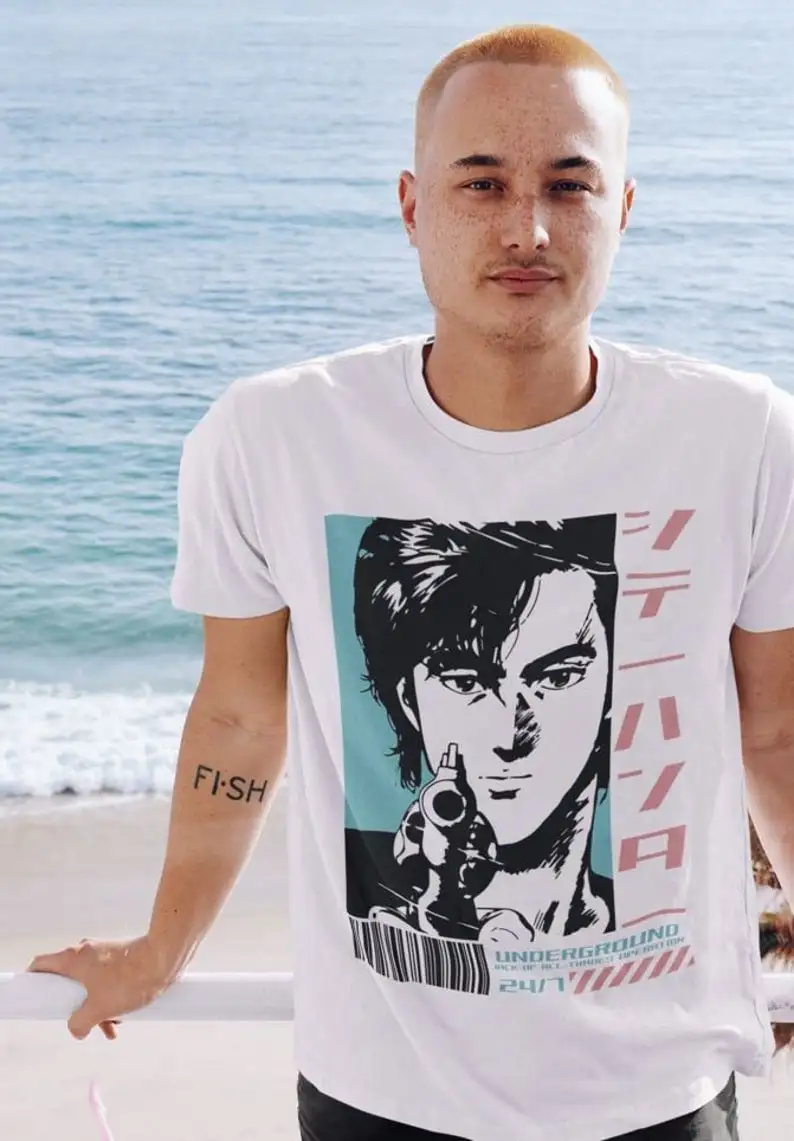 Ретро футболка унисекс с изображением охотника и города рубашка Рио Саеба Каори