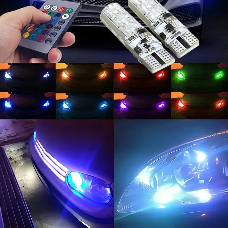 2 шт. T10 RGB LED лампы для габаритных огней - 6 SMD 5050 CANbus для автомобиля с пультом ДУ, мигающие клиновидные лампы для габаритных огней (art.: 3920dcbb042f1) - 3920dcbb042f1