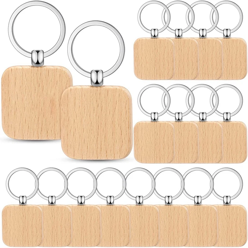 

50Pcs Wooden Key Ring Blank Wooden Key Chain Carved Wooden Blank Unfinished Wooden Key Ring Tag For DIY Gift Crafts