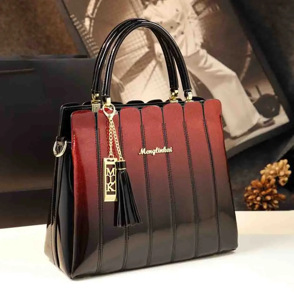 

Luxury Women Tote Bag High Quality Patent Leather Gradient Ramp Shoulder Handbag Noble Ladies Elegant Party Purse 2023 New