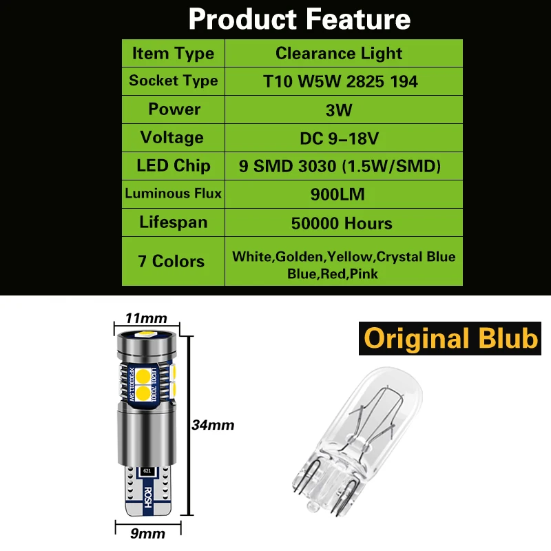 Светодиодная лампа дневного света W5W T10 Canbus для Kia Ceed Cerato Magentis Opirus Optima Picanto