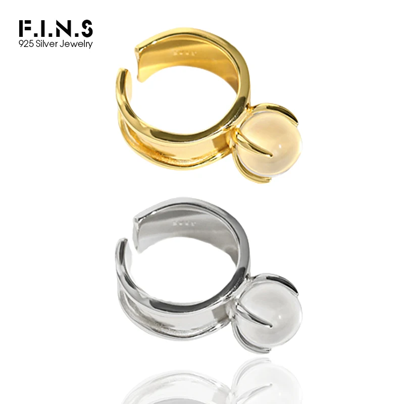 

F.I.N.S Korean Simple Transparent Round Crystal Ball S925 Sterling Silver Ring Wide Open Delicate Wedding Fashion Fine Jewelry