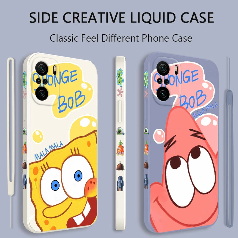 

Starfish squid SpongeBob Phone Case For Xiaomi Redmi Note 11 11S 11T 10S 10 9S 9T 9 8 Pro Plus 5G Liquid Left Rope Cover