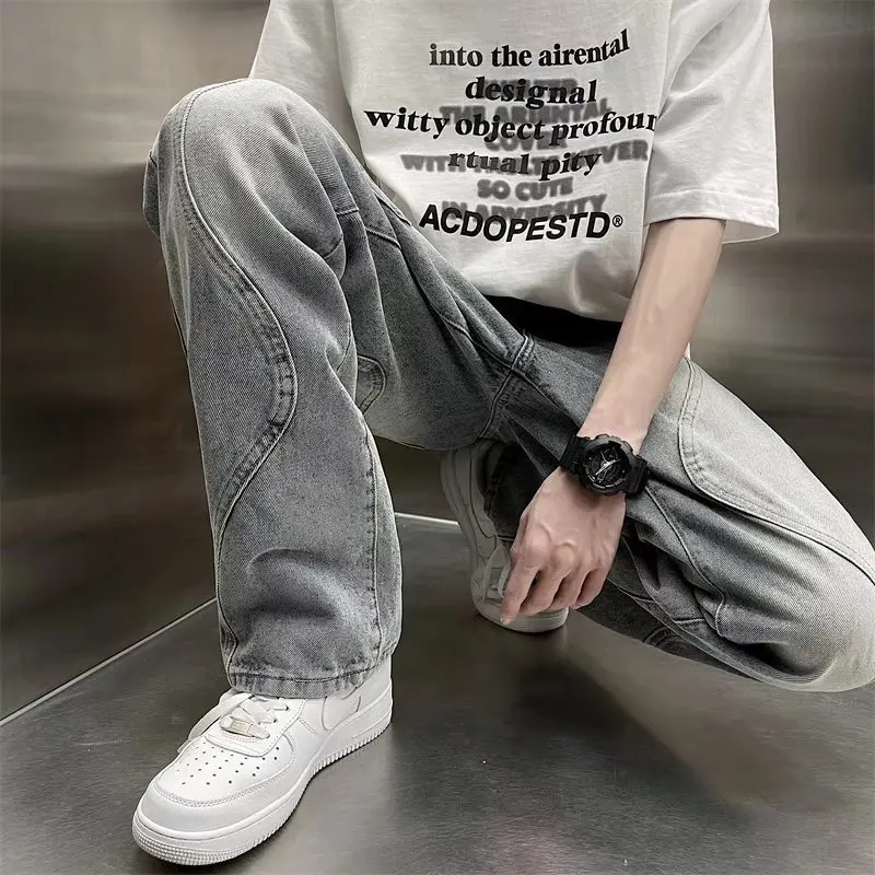 Trendy Fashion Hot Style Denim Retro Classic Blue Jeans Full Length Straight HandsomeTrouser