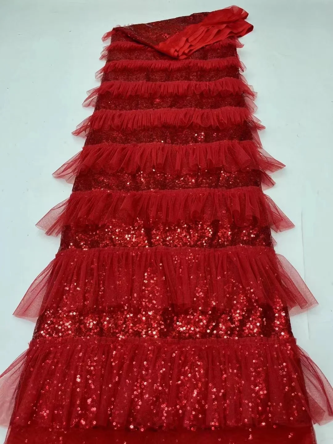 Red African Sequin Lace Fabric 2023 High Quality French Luxury Sequins Lace Nigerian African Tulle Lace Fabric For Wedding Party