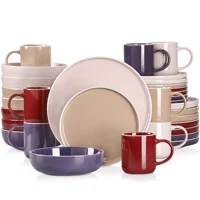 SESAM 16/32/48 PCS Colorful Stoneware Set Sesame Glaze Ceramic Dinnerware Set with Dinner/Dessert Plate/Soup Bowl/Mug