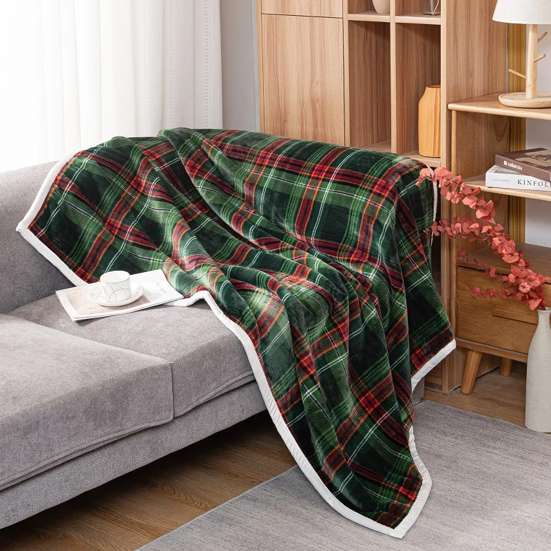 Inyahome Super Soft Plush Sherpa Throw TV Blanket Weighted Fleece Reversible for Bed or Couch Green and Red England Plaid
