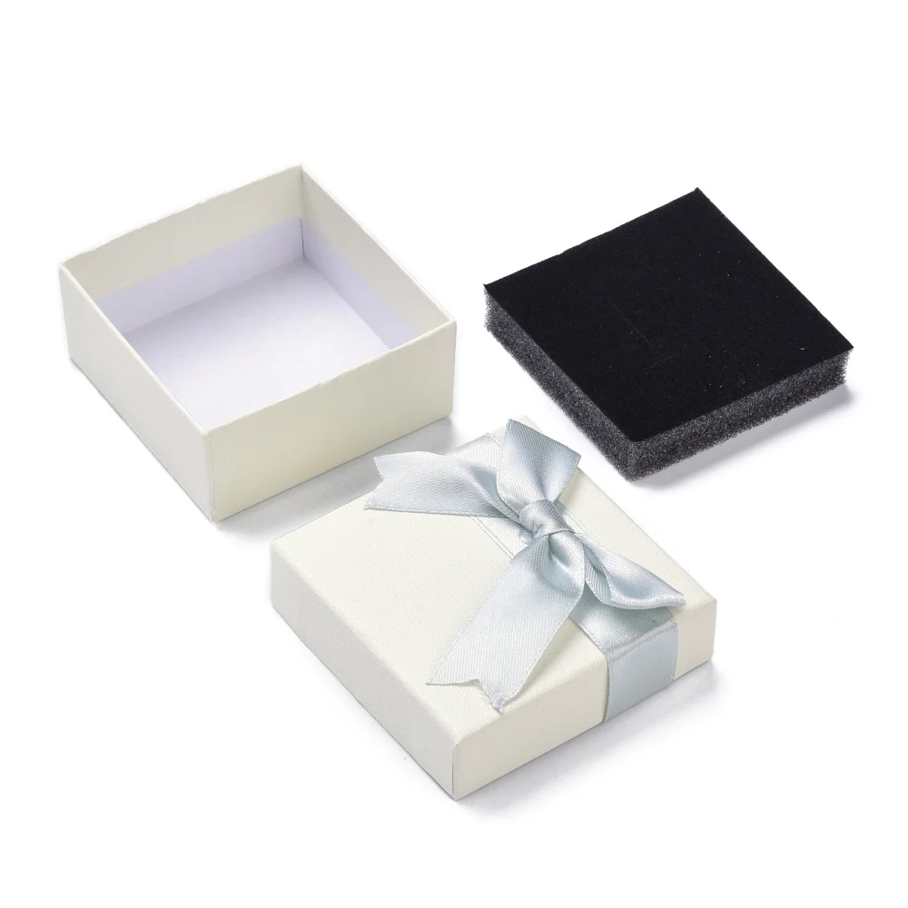 12/18pcs Cardboard Jewelry Boxes Square with Sponge Velours and Ribbon Bowknot  jewelry boxes for packaging Gifts 7.6x7.6x4.3cm